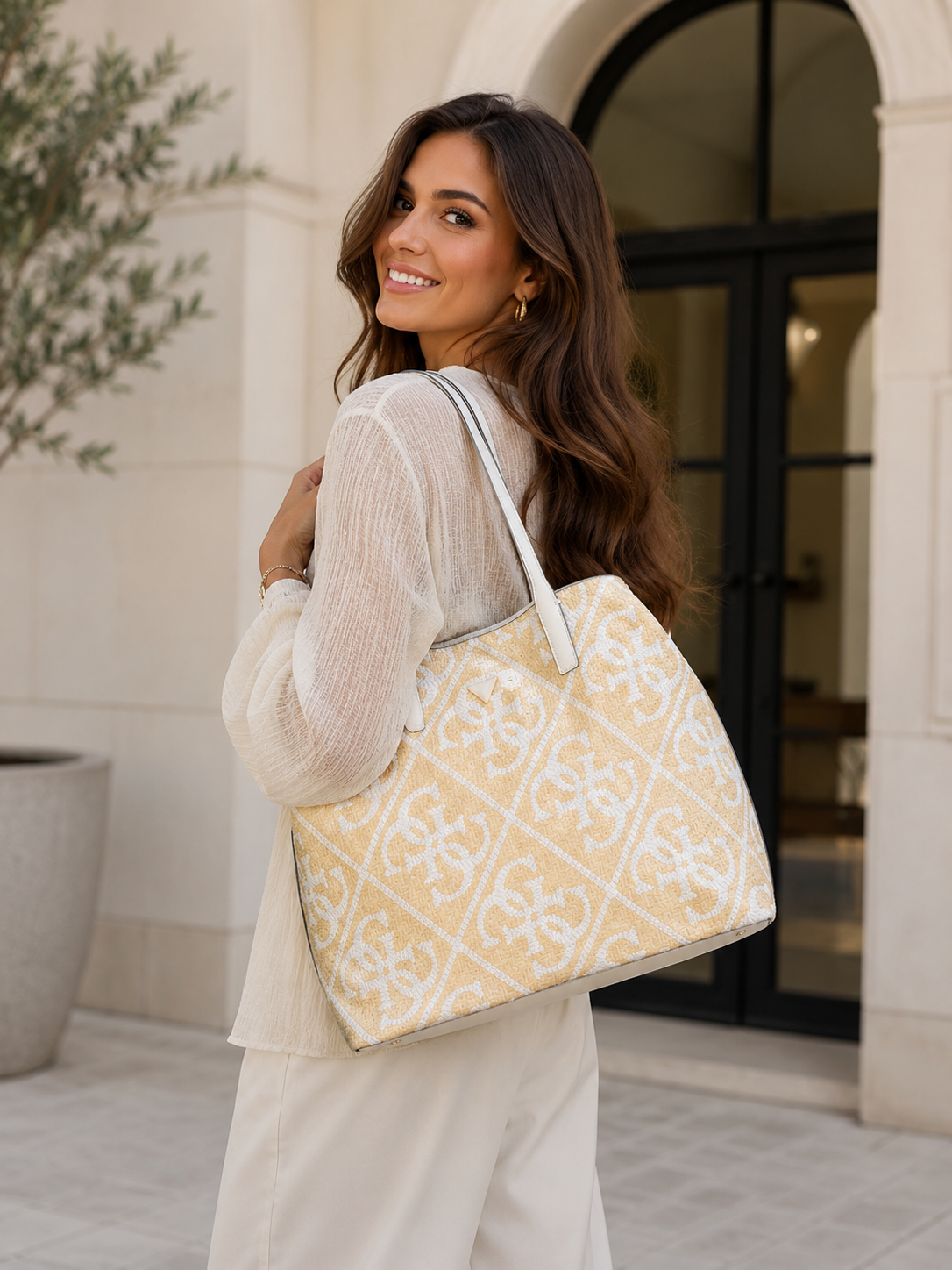 Borsa Shopper GUESS effetto rafia Kirsten Large 2 in 1 Tote