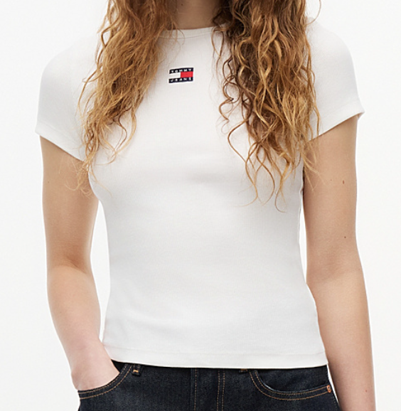 T-shirt slim fit a coste con distintivo Tommy