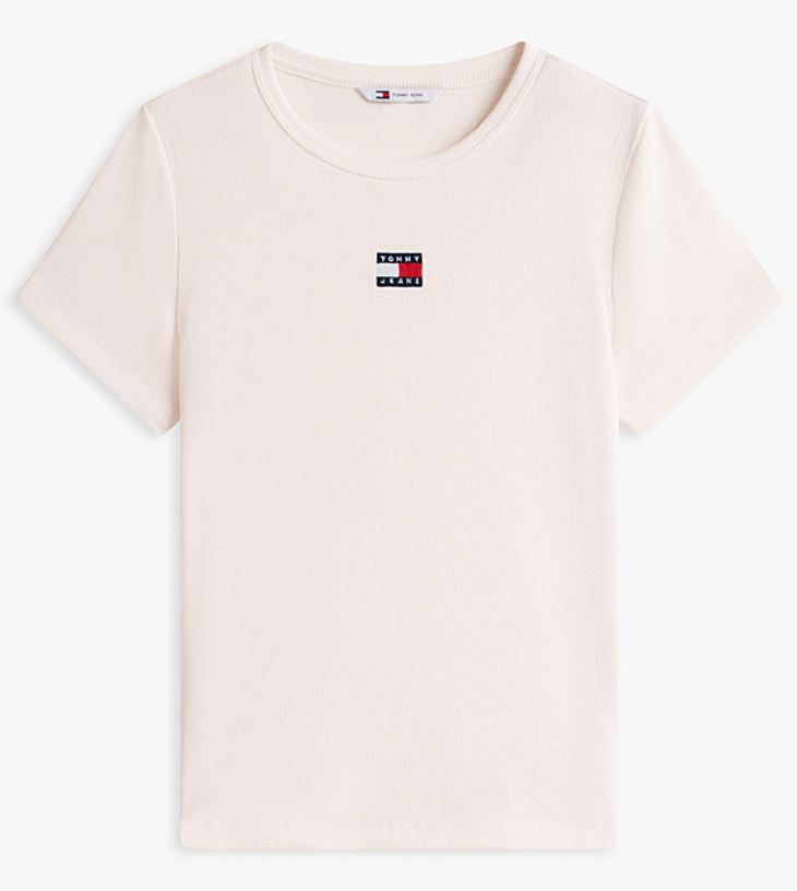 T-shirt slim fit a coste con distintivo Tommy