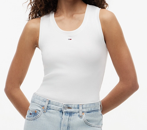 Canotta slim fit a coste con logo
