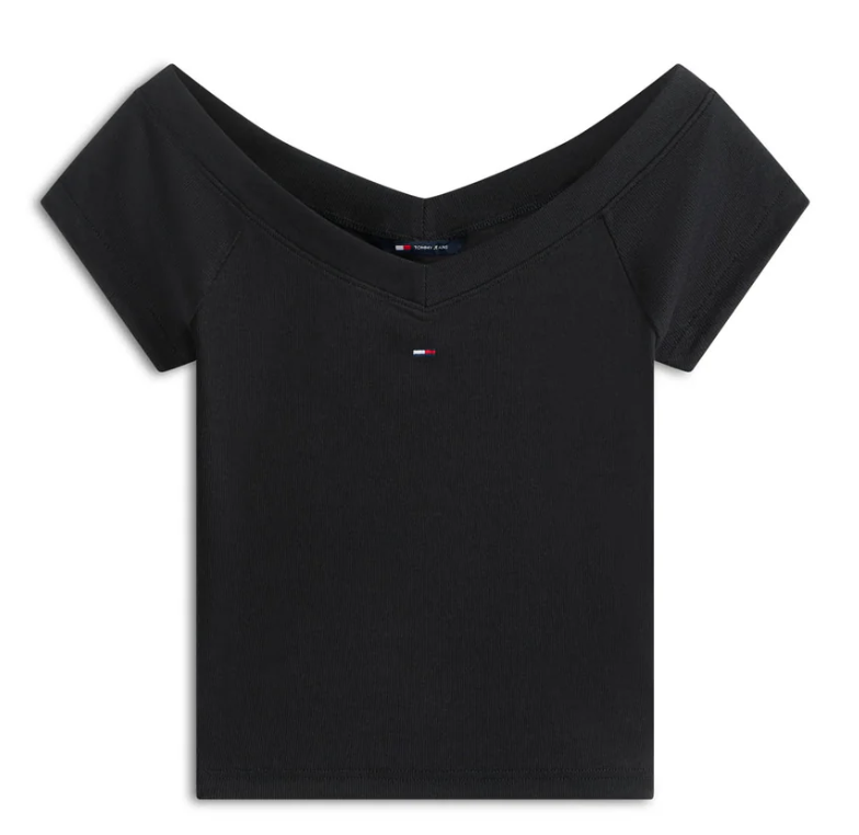 T-shirt slim fit a coste con spalle scoperte
