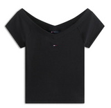 T-shirt slim fit a coste con spalle scoperte