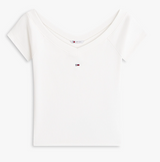 T-shirt slim fit a coste con spalle scoperte