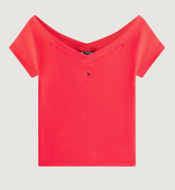 T-shirt slim fit a coste con spalle scoperte