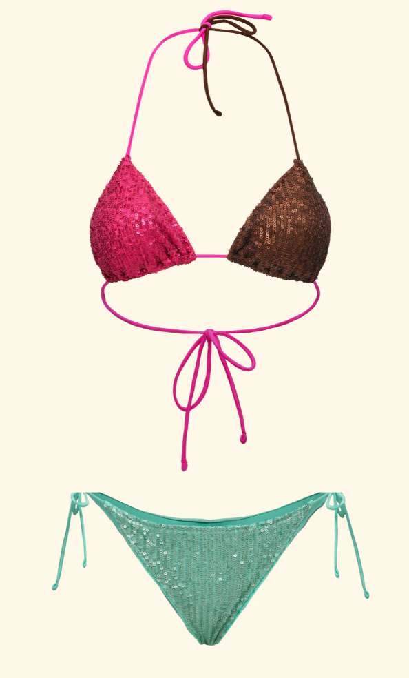 Bikini Donna F**K Triangolo con Slip Brasiliano Regolabile Verde Acqua