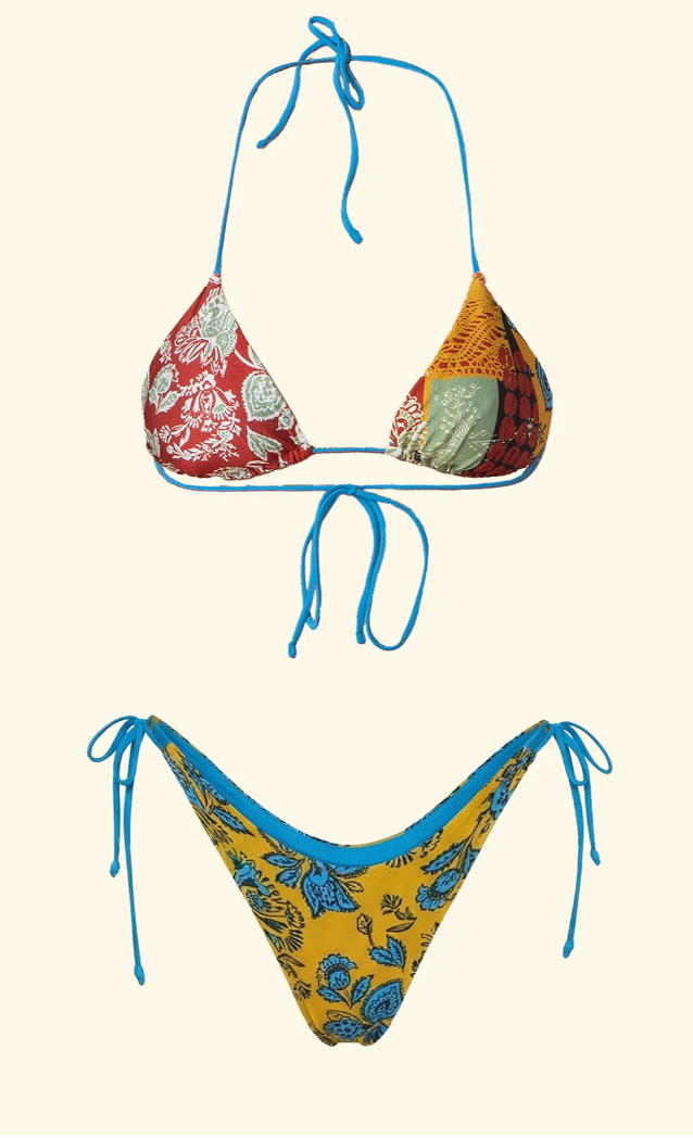 Bikini Donna F**K Triangolo con Slip Americano Regolabile Fantasia