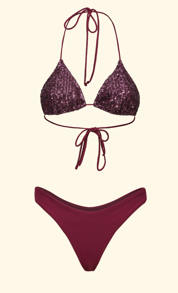 Bikini Donna F**K Triangolo con Slip Americano Fisso Bordeaux