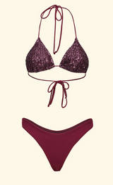 Bikini Donna F**K Triangolo con Slip Americano Fisso Bordeaux
