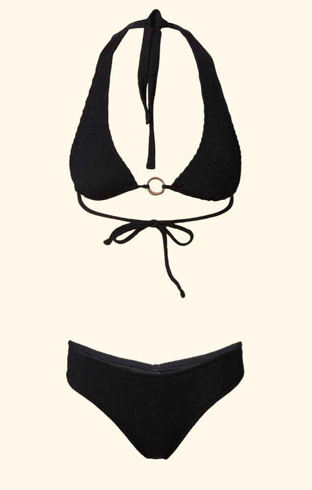 Bikini Donna F**K Triangolo Alto con Slip Culotte Fissa Nero
