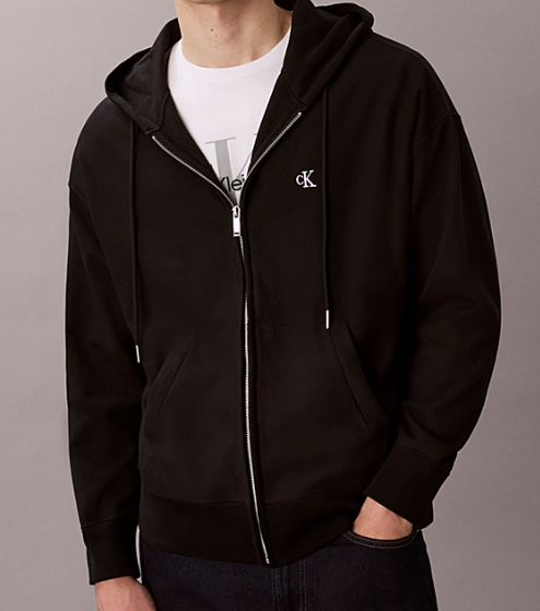 Felpa con cappuccio con zip integrale e monogramma
