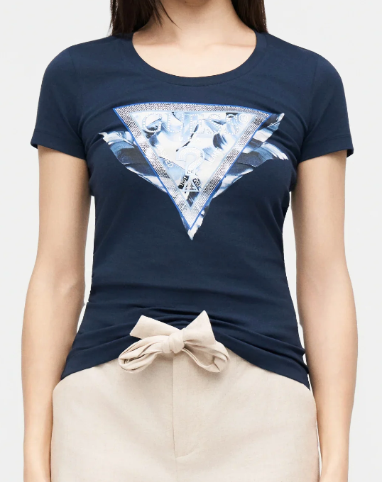 T-shirt Guess Slim in Cotone con Logo Flowers e Borchie
