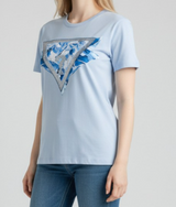 T-shirt Guess Slim in Cotone con Logo Flowers e Borchie
