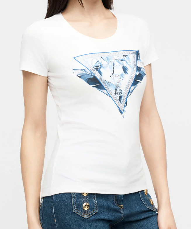 T-shirt Guess Slim in Cotone con Logo Flowers e Borchie