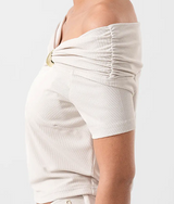 Top in maglia drappeggiato off-shoulder