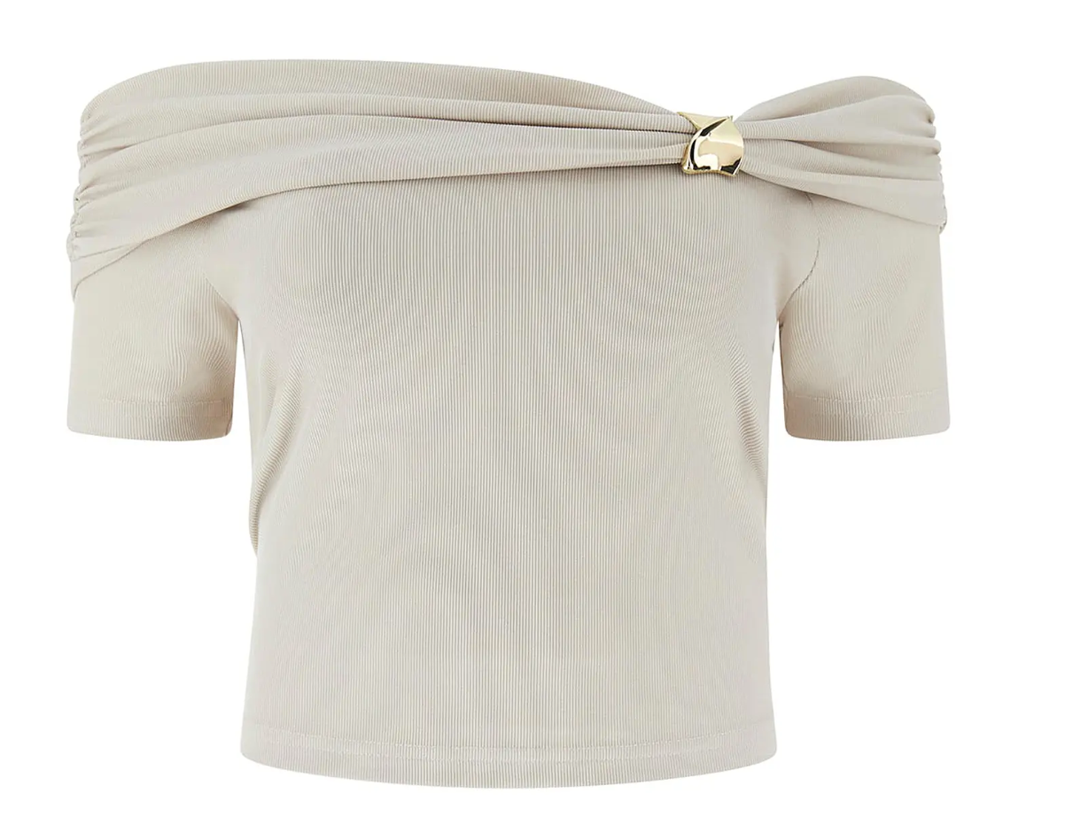 Top in maglia drappeggiato off-shoulder