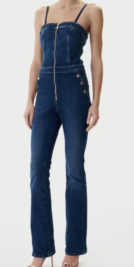Guess salopette in denim bottoni con logo